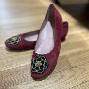 Pretty Ballerinas Burgundy Flats with Embroidered Detail